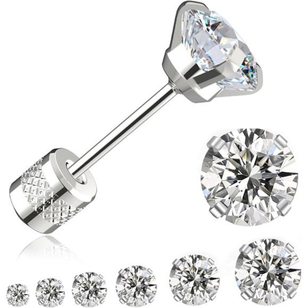 Flat Back Stud Earrings, 6 Pairs Titanium Hypoallergenic Earrings or Women Men